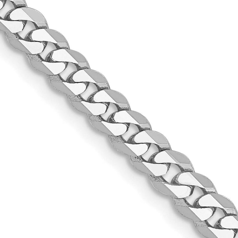 4mm 14K White Gold Solid Flat Beveled Curb Chain Necklace, 24 Inch